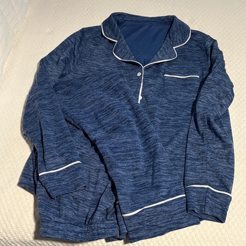 Women's Blue Pajama Set with White Trim